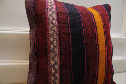 Handwoven Kilim Pillow Cover: Red, Orange, Purple Boho Decor