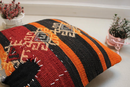 Handmade Kilim Pillow Cover: Upcycled Woven Wool, Tribal Diamondd