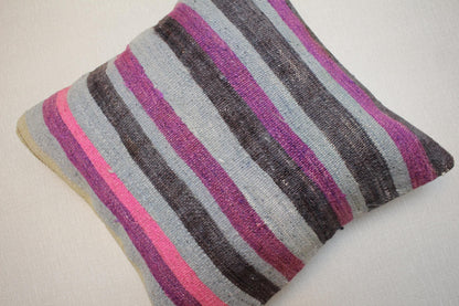 Handmade Kilim Pillow Cover: Gray, Pink & Purple Boho Decor