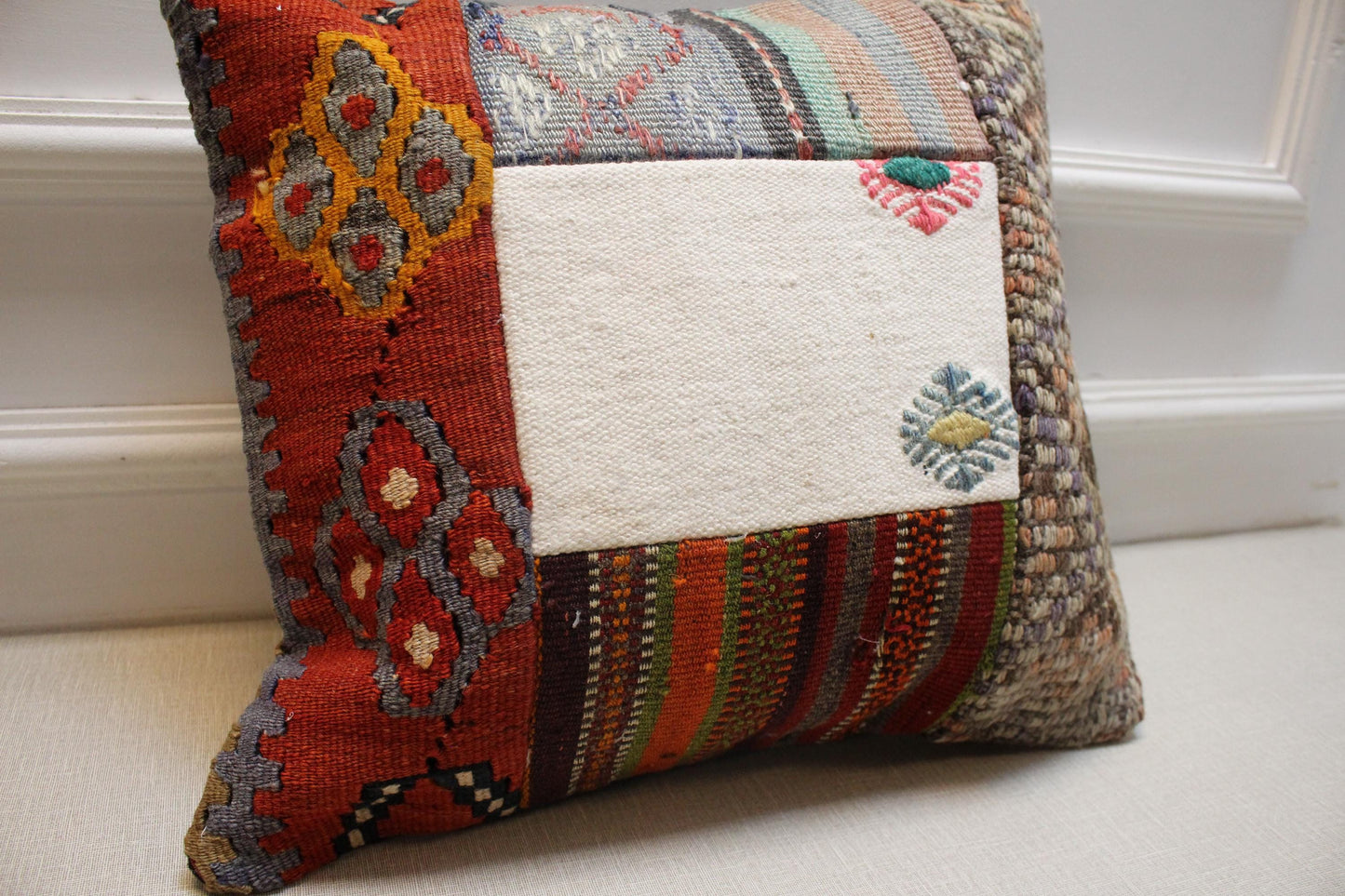 Handmade Kilim Pillow Cover: Upcycled Vintage Turkish Rug, Tribal Design