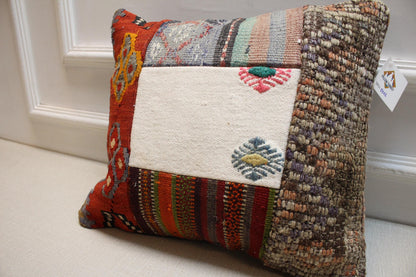 Handmade Kilim Pillow Cover: Upcycled Vintage Turkish Rug, Tribal Design