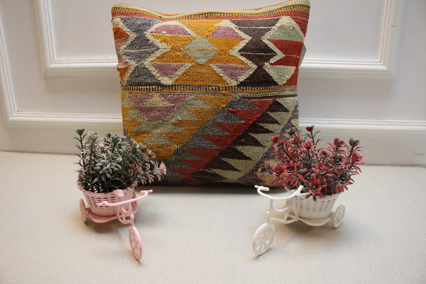 Handmade Kilim Pillow Cover: Upcycled Woven Rug, Boho Home Decor
