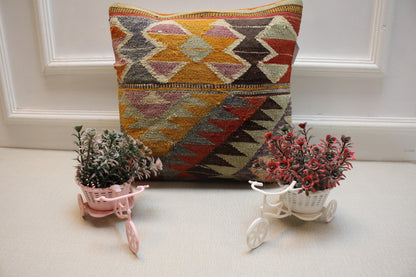 Handmade Kilim Pillow Cover: Upcycled Woven Rug, Boho Home Decor