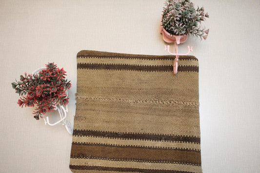 Handmade Kilim Pillow Cover: Beige & Cream Turkish Rug, 16x16 inc