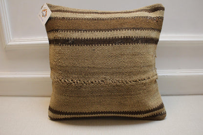 Handmade Kilim Pillow Cover: Beige & Cream Turkish Rug, 16x16 inc