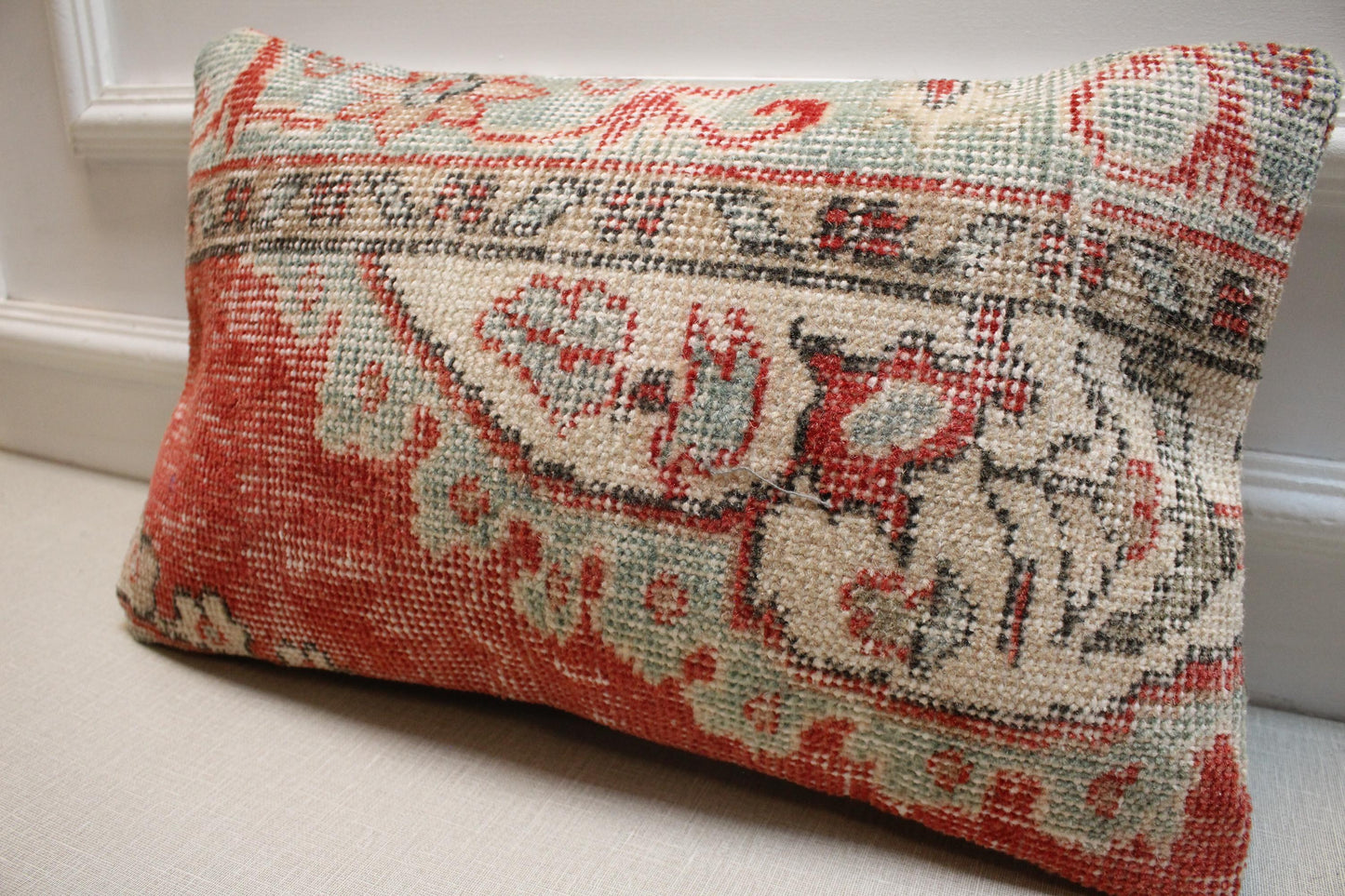 Handmade Kilim Pillow Cover 12x20: Upcycled Woven Rug, Bohemian Decor