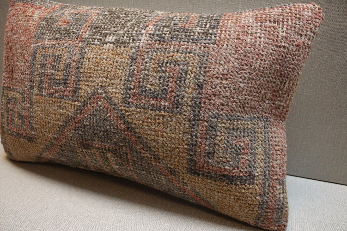Vintage Turkish Kilim Pillow Cover: Earthy Tribal Woven Rug