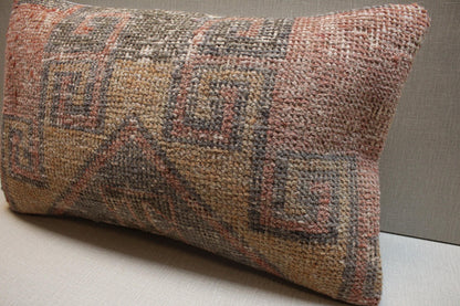 Vintage Turkish Kilim Pillow Cover: Earthy Tribal Woven Rug