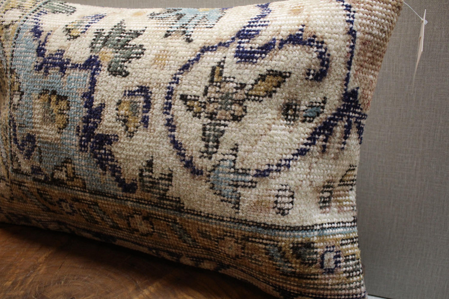 Handmade Kilim Pillow Cover: Cream & Blue Floral Boho Cushion