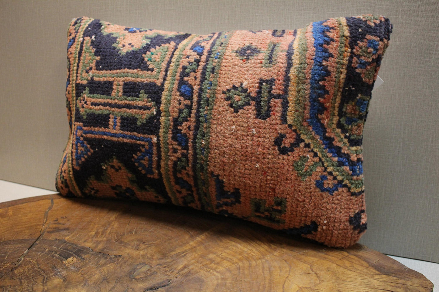 Vintage Turkish Kilim Pillow Cover: Terracotta & Navy Tribal Design