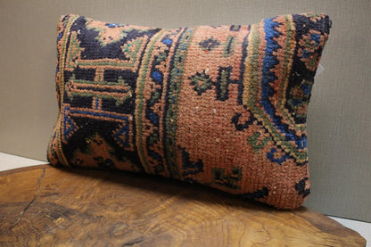 Vintage Turkish Kilim Pillow Cover: Terracotta & Navy Tribal Design