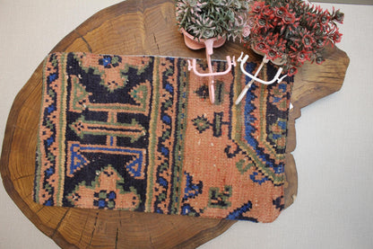 Vintage Turkish Kilim Pillow Cover: Terracotta & Navy Tribal Design