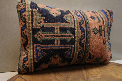 Vintage Turkish Kilim Pillow Cover: Terracotta & Navy Tribal Design