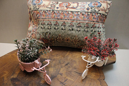 Handmade Kilim Pillow Cover: Upcycled Woven Rug, 12x20 inc.