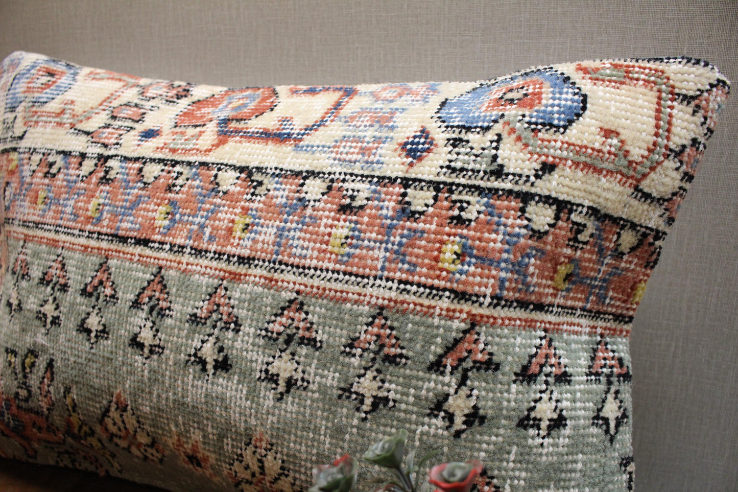 Handmade Kilim Pillow Cover: Upcycled Woven Rug, 12x20 inc.