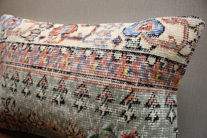 Handmade Kilim Pillow Cover: Upcycled Woven Rug, 12x20 inc.