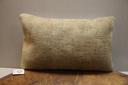Handmade Kilim Pillow Cover: Upcycled Woven Rug, Beige, 12x20