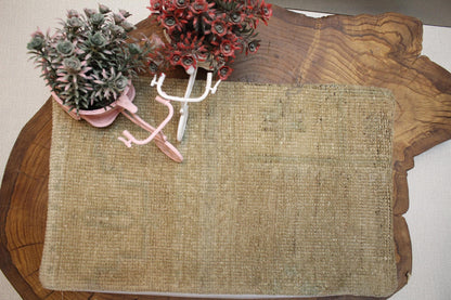 Handmade Kilim Pillow Cover: Upcycled Woven Rug, Beige, 12x20