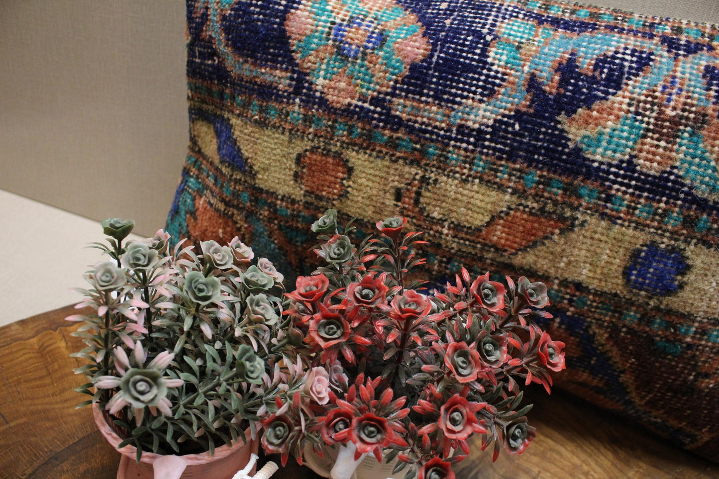 Handmade Kilim Pillow Cover: Deep Blue & Teal Boho Decor