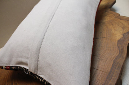 Handmade Kilim Pillow Cover: Burgundy Navy Floral Woven Rug