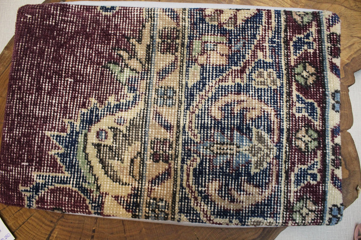 Handmade Kilim Pillow Cover: Burgundy Navy Floral Woven Rug