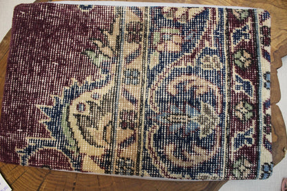 Handmade Kilim Pillow Cover: Burgundy Navy Floral Woven Rug