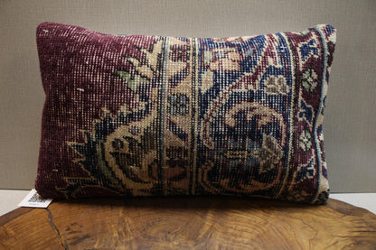 Handmade Kilim Pillow Cover: Burgundy Navy Floral Woven Rug