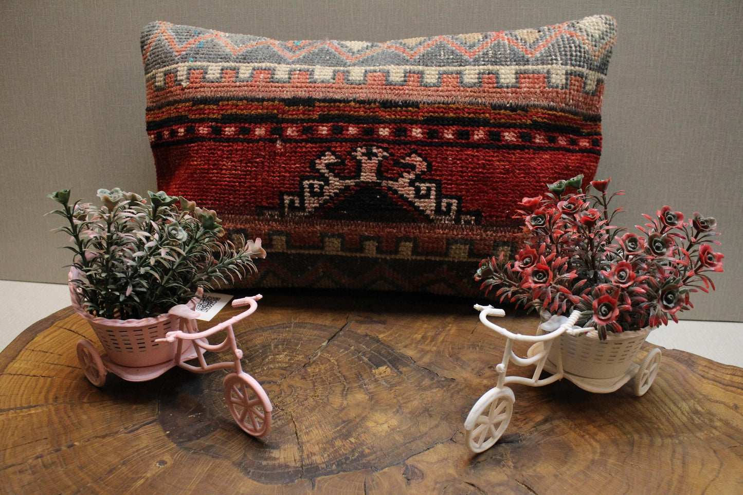 Handmade Kilim Pillow Cover: Upcycled Woven Rug, Tribal Design