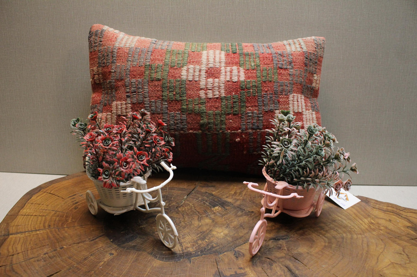 Handmade Kilim Pillow Cover: Upcycled Woven Rug, Bohemian Decor (12x20 in