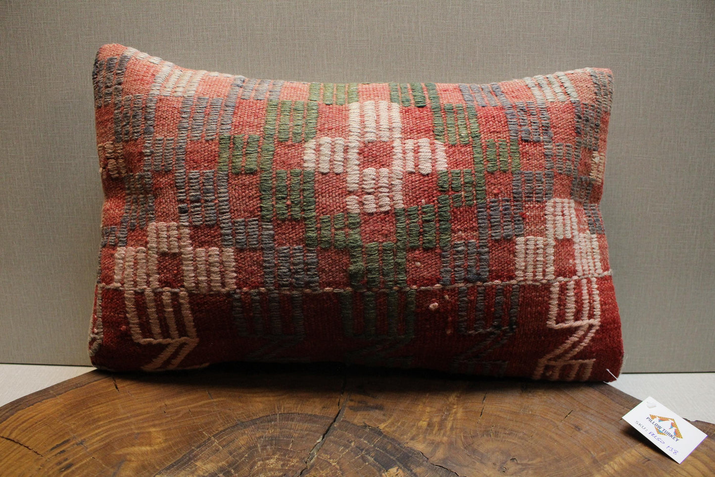 Handmade Kilim Pillow Cover: Upcycled Woven Rug, Bohemian Decor (12x20 in
