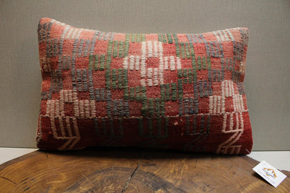 Handmade Kilim Pillow Cover: Upcycled Woven Rug, Bohemian Decor (12x20 in