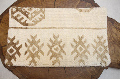 Handmade Kilim Pillow Cover: Cream & Tan Woven Wool, 12x20