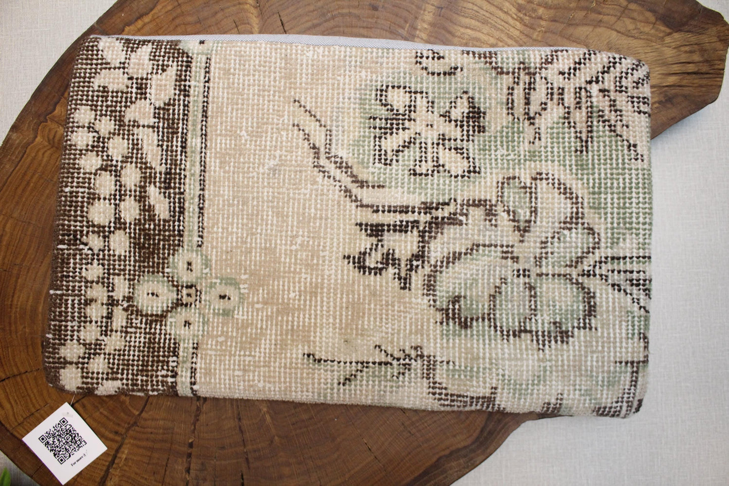 Handmade Kilim Pillow Cover: Upcycled Woven Rug, Beige Floral Accent