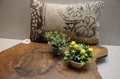 Handmade Kilim Pillow Cover: Upcycled Woven Rug, Beige Floral Accent