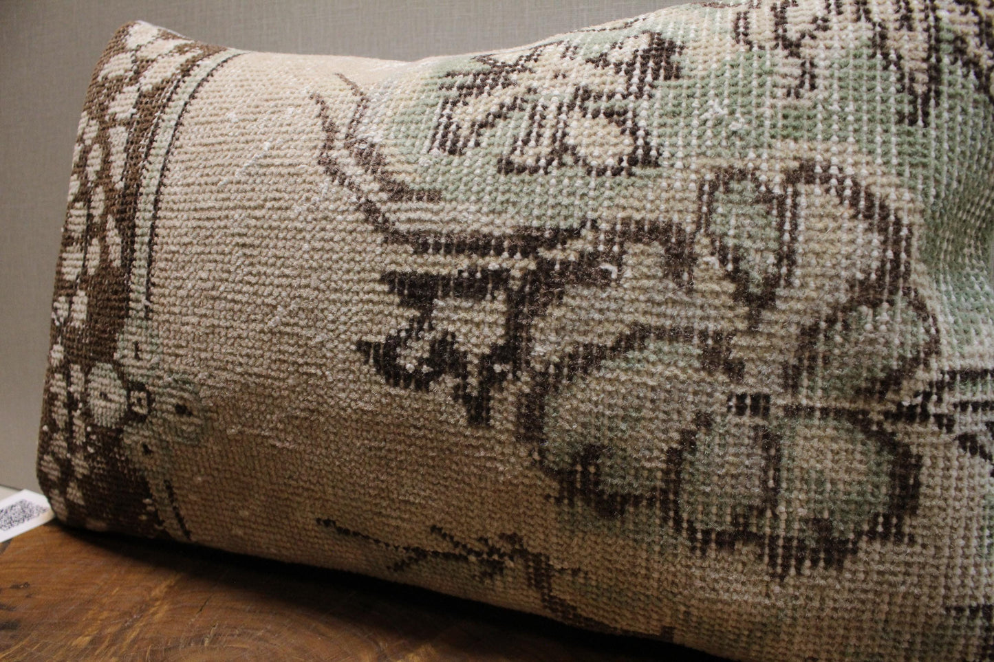 Handmade Kilim Pillow Cover: Upcycled Woven Rug, Beige Floral Accent