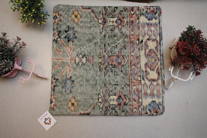 Handmade Kilim Pillow Cover: Upcycled Woven Rug, Sage Green Boho Decor