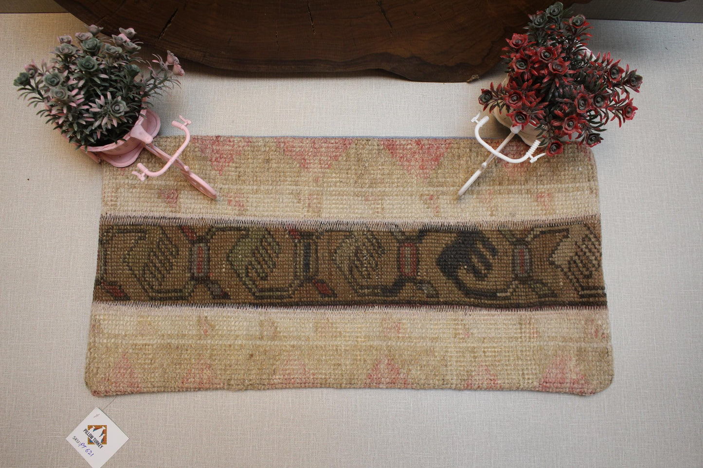 Handwoven Kilim Lumbar Pillow Cover: Upcycled Wool, Tribal Geometric Band