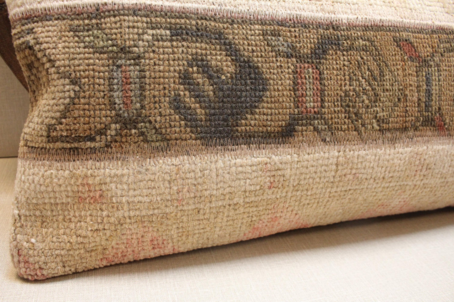 Handwoven Kilim Lumbar Pillow Cover: Upcycled Wool, Tribal Geometric Band