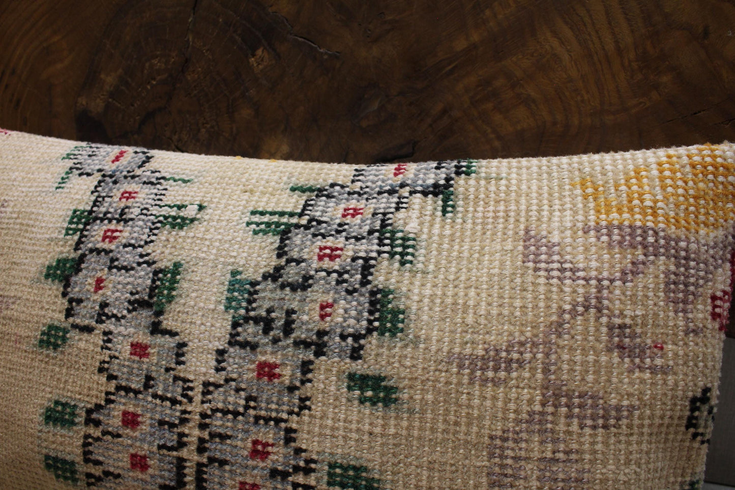 Floral Kilim Lumbar Pillow Cover: Upcycled Woven Rug, Boho Accent (12x24 in.)