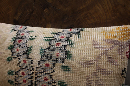 Floral Kilim Lumbar Pillow Cover: Upcycled Woven Rug, Boho Accent (12x24 in.)