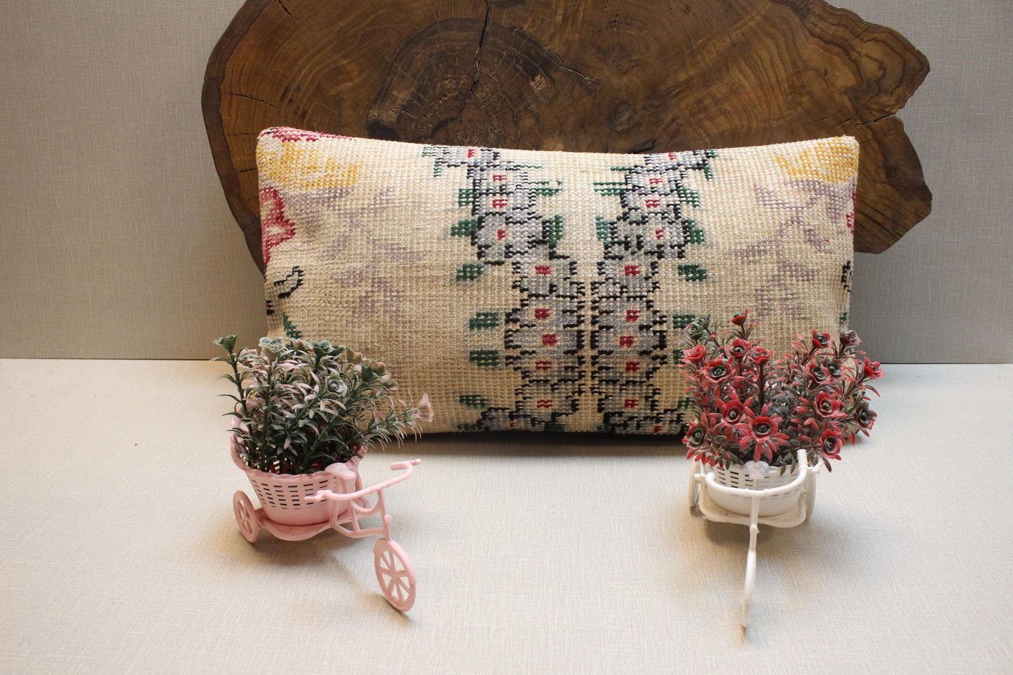 Floral Kilim Lumbar Pillow Cover: Upcycled Woven Rug, Boho Accent (12x24 in.)