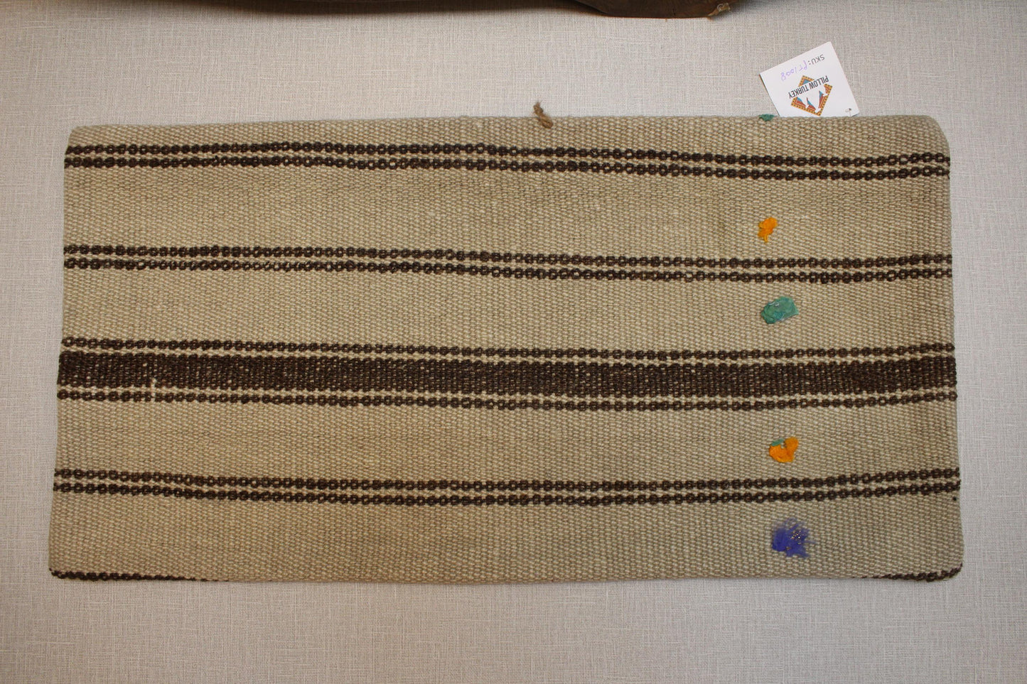 Handwoven Kilim Lumbar Pillow Cover: Earthy Beige & Brown Boho Decor