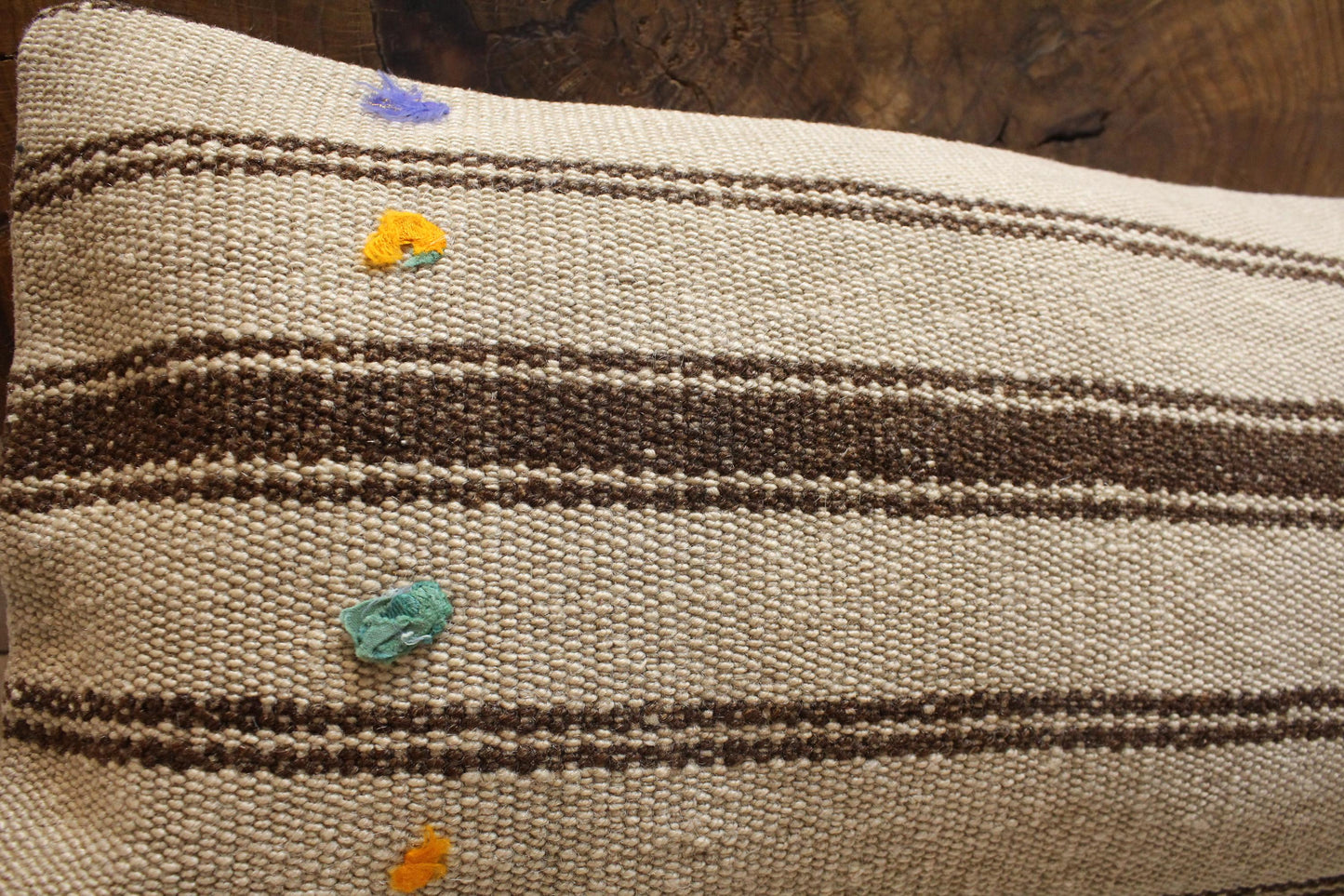 Handwoven Kilim Lumbar Pillow Cover: Earthy Beige & Brown Boho Decor