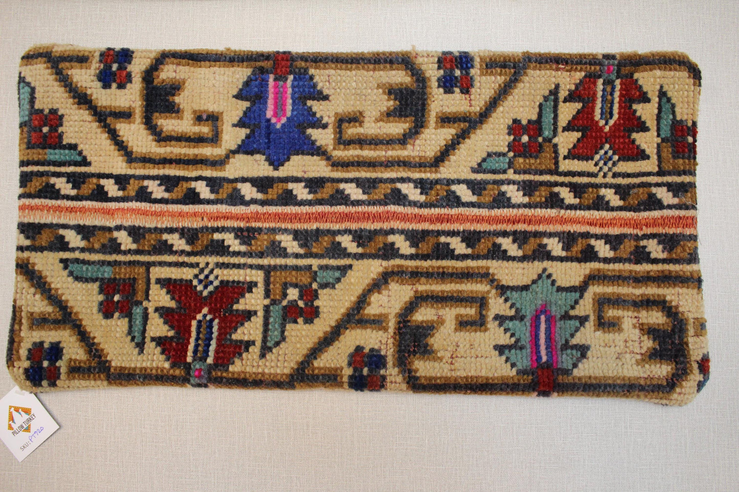 Handmade Kilim Lumbar Pillow Cover: Upcycled Woven Wool, Boho Tribal