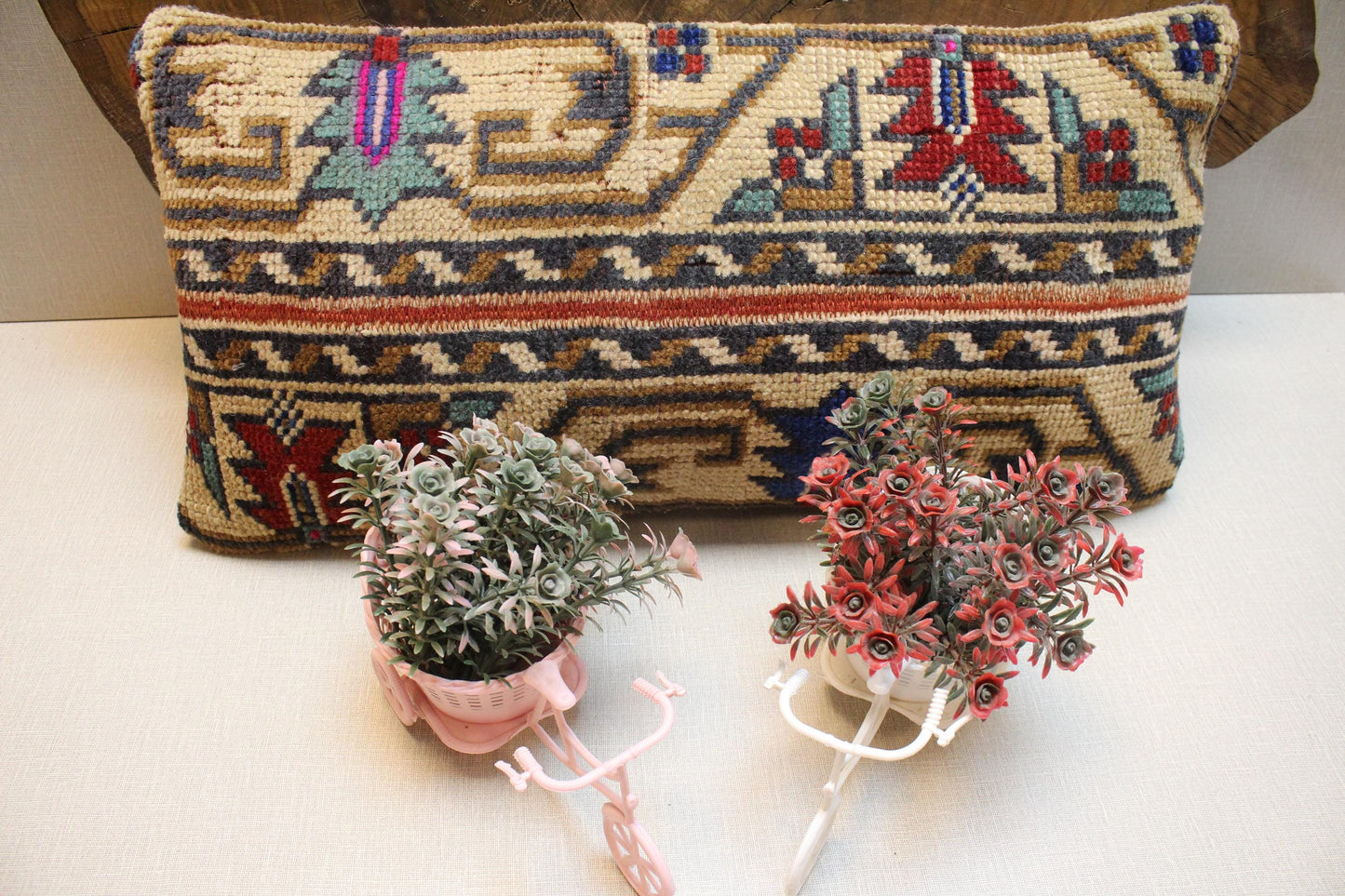 Handmade Kilim Lumbar Pillow Cover: Upcycled Woven Wool, Boho Tribal
