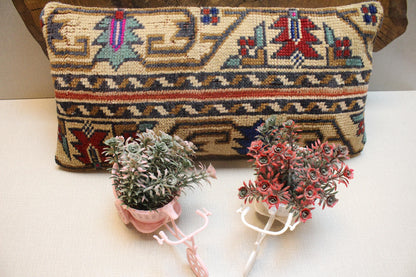 Handmade Kilim Lumbar Pillow Cover: Upcycled Woven Wool, Boho Tribal