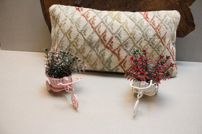 Handwoven Kilim Pillow Cover: Upcycled Wool Rug, Bohemian Decor (12x24 in