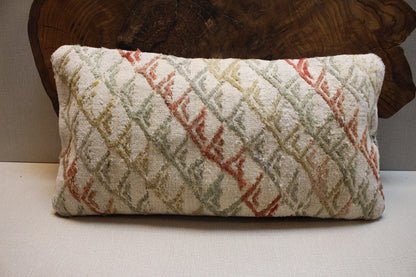 Handwoven Kilim Pillow Cover: Upcycled Wool Rug, Bohemian Decor (12x24 in