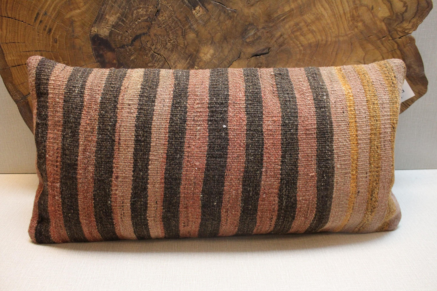 Handwoven Kilim Lumbar Pillow Cover: Earthy Boho Decor (12x24 in