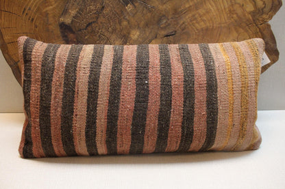 Handwoven Kilim Lumbar Pillow Cover: Earthy Boho Decor (12x24 in